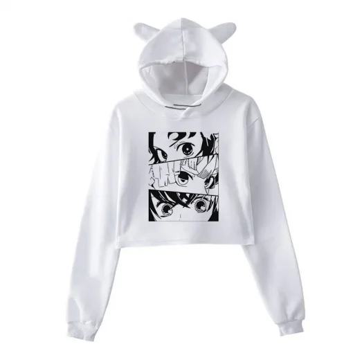 Anime Demon Slayer Print Hoodie Women Japanese Manga Tanjirou Harajuku Crop Tops Female Ulzzang Cosplay Long Sleeve Sweatshirt