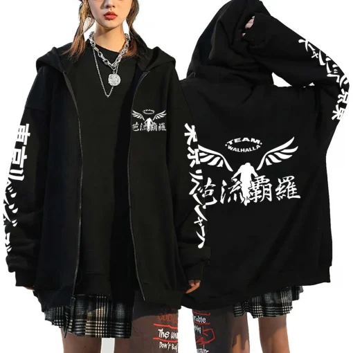 Gambar Valhalla Tokyo Revengers Hoodies Anime Graphic Hoodie for Men Women Sportswear Tokyo Revengers Cosplay Zipper Tracksuit