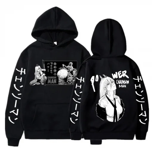 Harajuku Anime Chainsaw Men Power Cute Print Hooded Plus Size Hoodie Men Women Sweatshirt Comfortable Unisex Warm Pullover