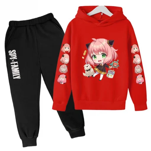 Kids Hoodie Fall Top/Pants 2P Anime Kawaii Spy X Family Anya Fake Charming Print Coat Boys Girls Sports Jogging Party Casual Set