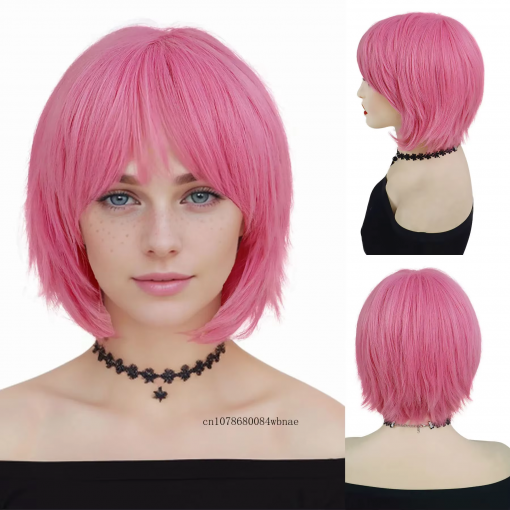 Anime Cosplay Pink Wig Synthetic Hair Short Spiky Wigs